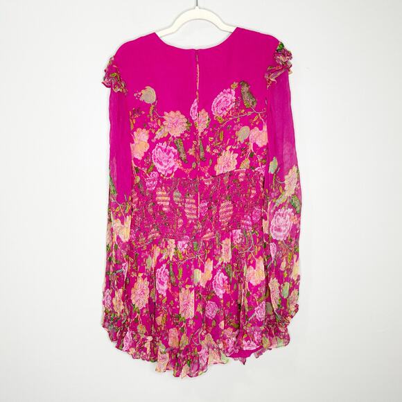 Rococo Sand Womens Chloe Dress Ruffle Hem Long Sleeve Floral Fuchsia Pink XL - Picture 3 of 10